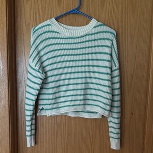 Striped Green and White Women's Sweater